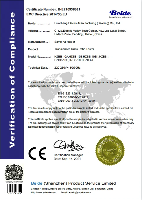 Huazheng Electric Transformer Turns Ratio Meter Πιστοποίηση CE